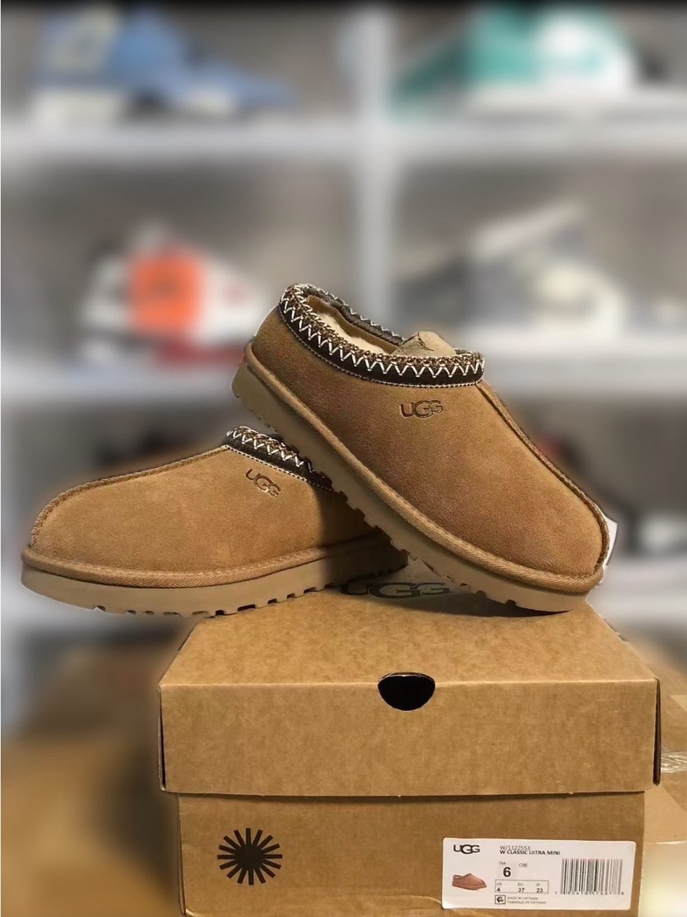 UGG Chestnut Slip-On Suede Mule with Shearling Trim